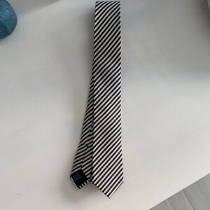 Sir of Sweden Black and White Diagonal 100% Silk Striped Tie Unisex